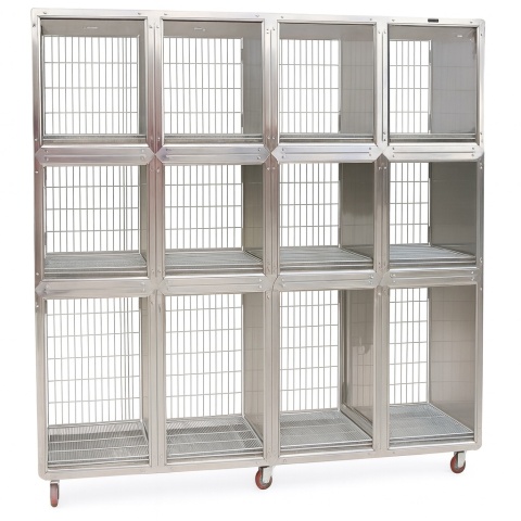 Trzypoziomowy zestaw 12 klatek weterynaryjnych